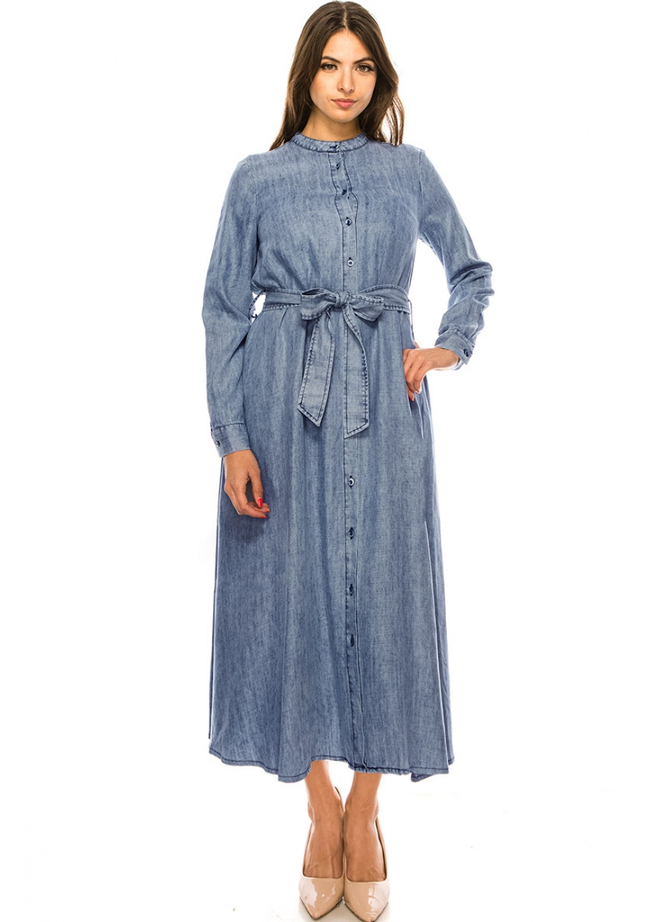 Dark Blue Denim Maxi Dress | Modest Women Clothing - YAL New York